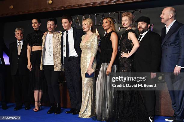 Rick Senat, Katherine Waterston, Ezra Miller, Eddie Redmayne, J.K. Rowling, Carmen Ejogo, Alison Sudol, Dan Fogler and David Yates attend the...