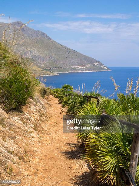 Walking path in Zingaro Nature Reserve, a scenic coastal reserve in Trapani Province, northern Sicily.