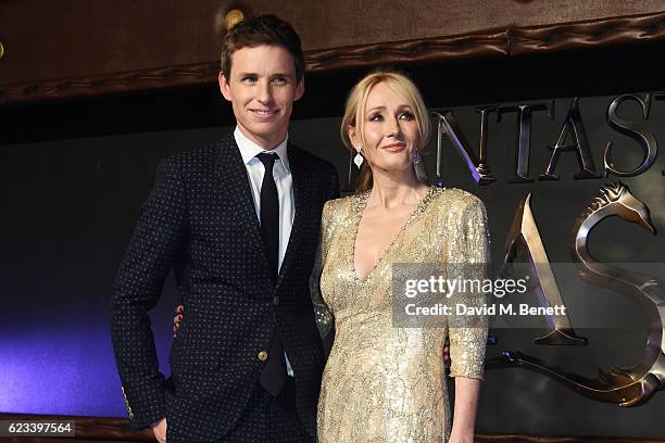 Eddie Redmayne and J.K. Rowling attend the European Premiere of "Fantastic Beasts And Where To Find Them" at Odeon Leicester Square on November 15,...