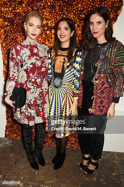 Sabine Getty, Noor Fares and Tatiana Santo Domingo attend the launch of Noor Fares' new jewellery collection "Akasha" at Lamb Gallery on November 15,...