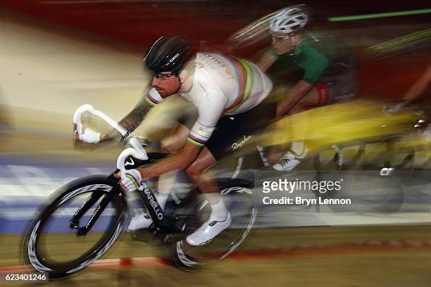 Sir Bradley Wiggins of Great Britain in action in his first race of the opening evening of the Ghent six day race at 't Kuipke - Gent on November 15,...