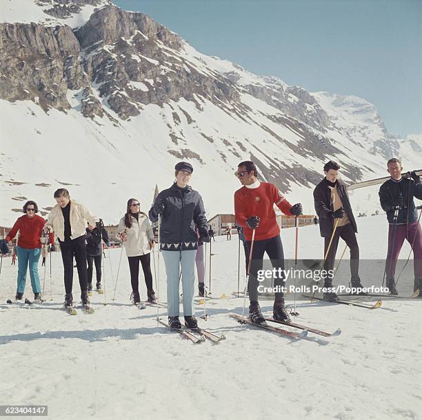 Princess Anne, wearing a dark blue ski jacket and light blue ski pants, pictured with her instructor on the ski slopes during a holiday at Val-...