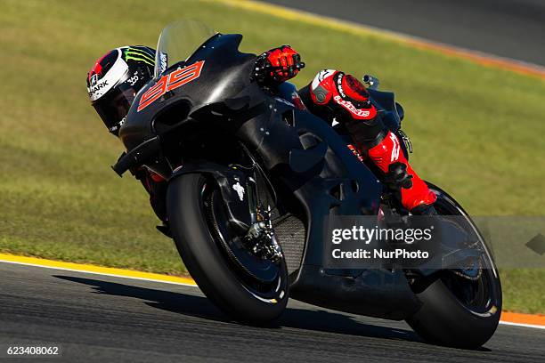 Jorge Lorenzo from Spain of Ducati Team during the colective tests of Moto GP at Circuito de Valencia Ricardo Tormo on November 15th, 2016 in...