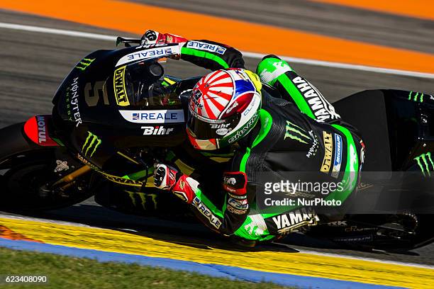 Johann Zarco from France of Monster Yamaha Tech 3 during the colective tests of Moto GP at Circuito de Valencia Ricardo Tormo on November 15th, 2016...