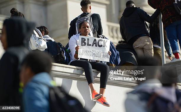 Students from Washington, DC public schools staged a planned walkout protest against President-elect Donald Trump around the U.S. Capitol on November...