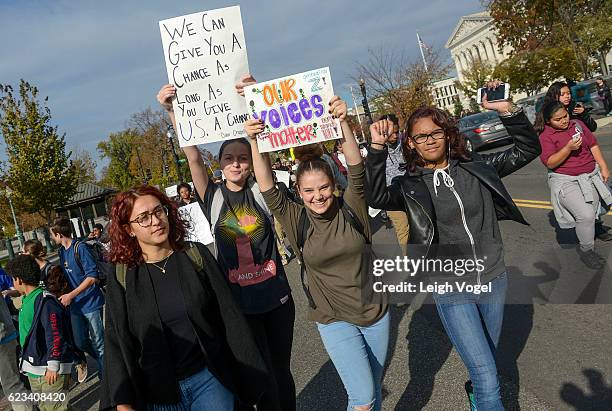 Students from Washington, DC public schools staged a planned walkout protest against President-elect Donald Trump around the U.S. Capitol on November...