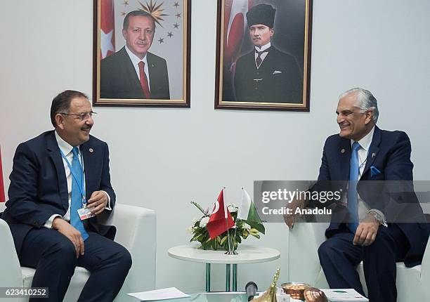 Turkish Minister of Environment and Urbanization, Mehmet Ozhaseki meets with his Pakistani counterpart Zahid Hamid at Turkish Delegation Office...