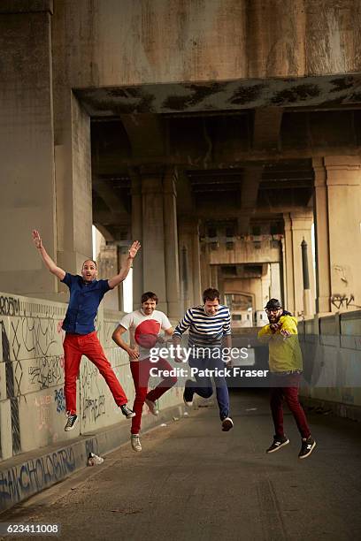 American rock band OK Go band members Damian Kulash, Tim Nordwind, Dan Konopka, and Andy Ross are photographed for The Guardian Magazine on February...