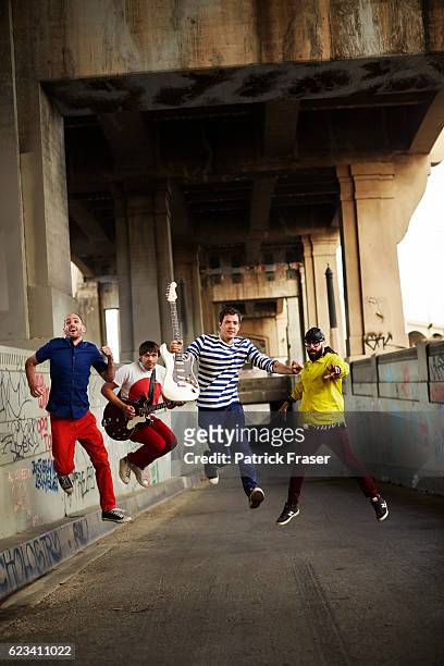 American rock band OK Go band members Damian Kulash, Tim Nordwind, Dan Konopka, and Andy Ross are photographed for The Guardian Magazine on February...