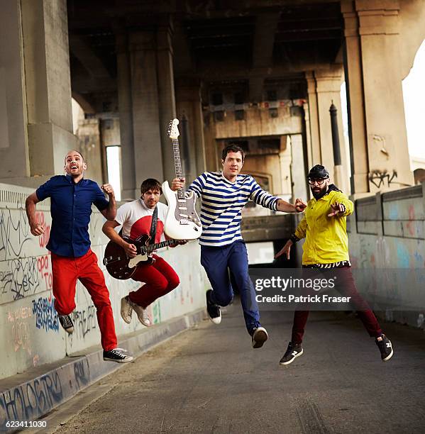 American rock band OK Go band members Damian Kulash, Tim Nordwind, Dan Konopka, and Andy Ross are photographed for The Guardian Magazine on February...