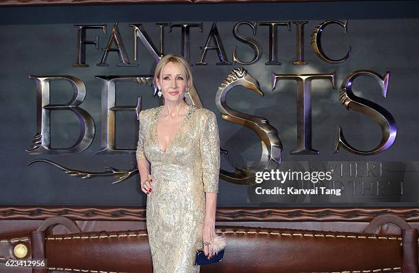 Rowling attends the European premiere of "Fantastic Beasts And Where To Find Them" at Odeon Leicester Square on November 15, 2016 in London, England.