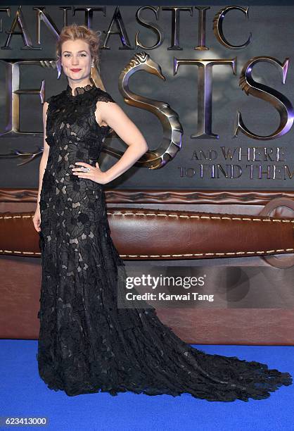 Alison Sudol attends the European premiere of "Fantastic Beasts And Where To Find Them" at Odeon Leicester Square on November 15, 2016 in London,...