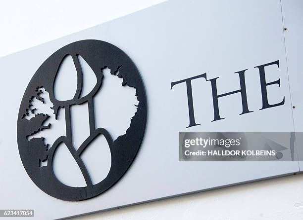 The logo of the Icelandic Phallological Museum in Reykjavik is pictured on October 27, 2016. Inside the museum's large illuminated rooms, there are...