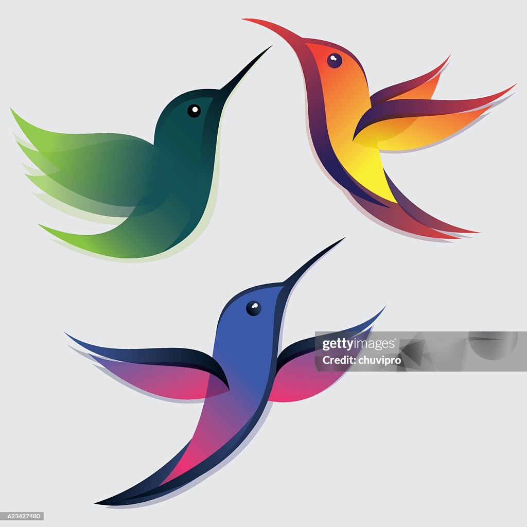 Stylized hummingbirds set