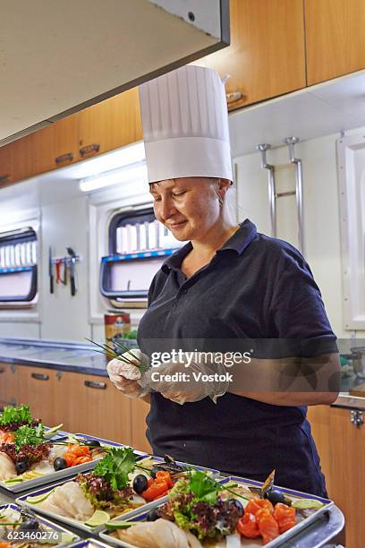 restaurant kitchen in the luxury train - bird chefs hat stock pictures, royalty-free photos & images