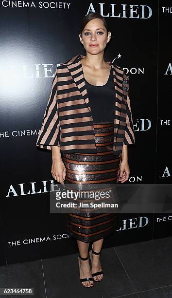Actress Marion Cotillard attends the special screening of "Allied" hosted by Paramount Pictures with The Cinema Society & Chandon at iPic Fulton...