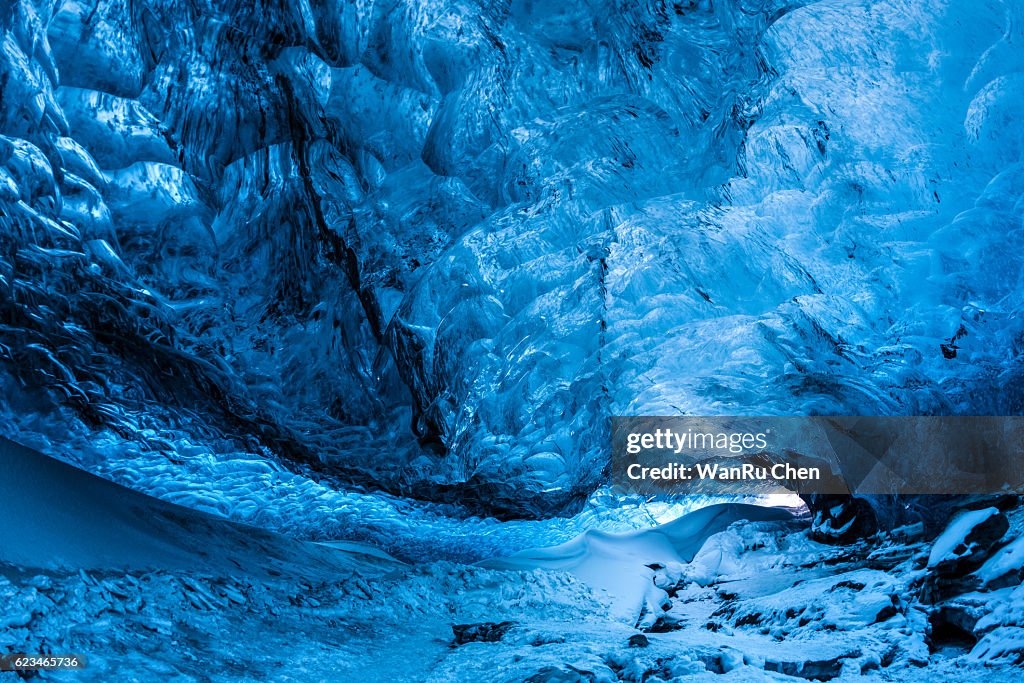 Inside an ice cave in Vatnajokull, Iceland.