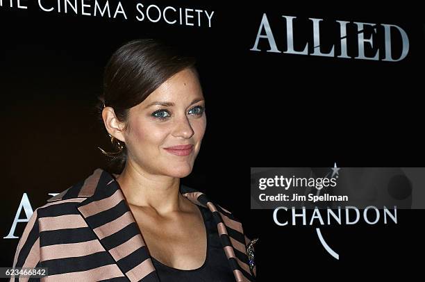 Actress Marion Cotillard attends the special screening of "Allied" hosted by Paramount Pictures with The Cinema Society & Chandon at iPic Fulton...