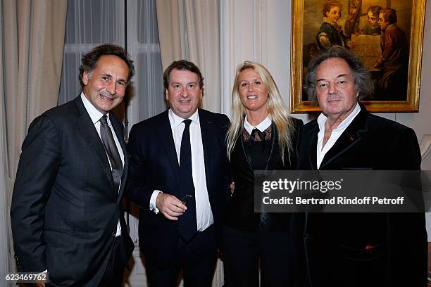 Lawyer Pierre-Olivier Sur, President of Engie Foundation, Philippe Peyrat, Alice Bertheaume and Gonzague Saint Bris attend the Reception for the...
