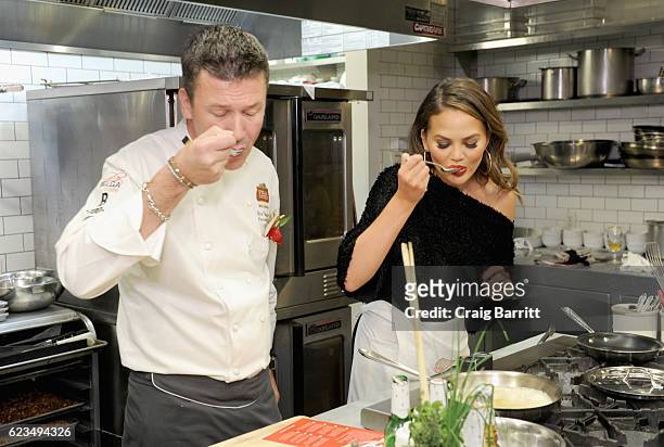 Belgian Chef Bart Vandaele leads a traditional Belgian cooking demonstration with Chrissy Teigen as part of the 'King's Feast' to celebrate a season...