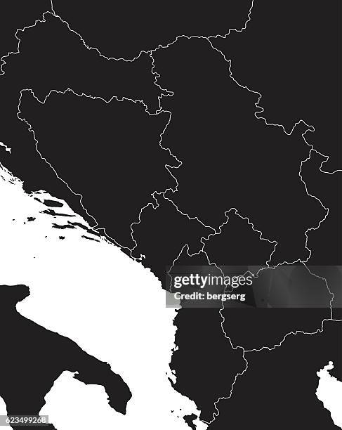 ilustraciones, imágenes clip art, dibujos animados e iconos de stock de mapa negro de la región de los balcanes centrales - serbia y montenegro