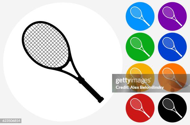 tennis racket icon on flat color circle buttons - racquet stock illustrations