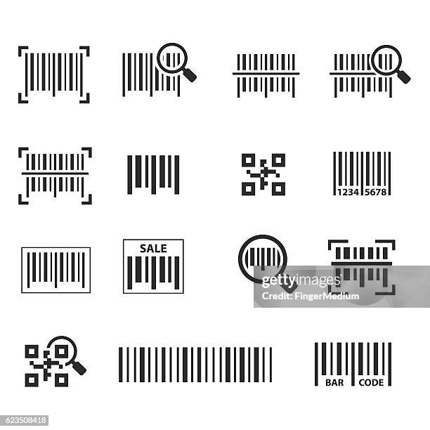 barcode icon set - scan barcode stock illustrations