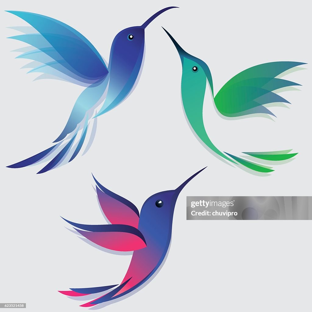 Stylized hummingbirds set
