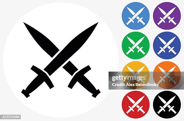 blacksmith swords icon on flat color circle buttons - blacksmith stock illustrations