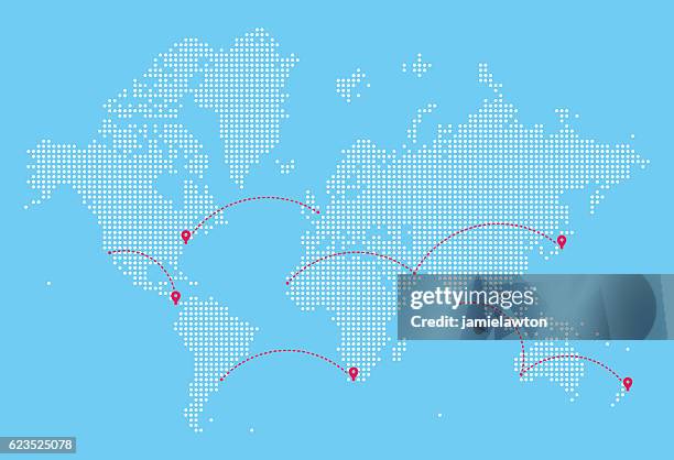 world map with flight paths - north america infographic stock illustrations