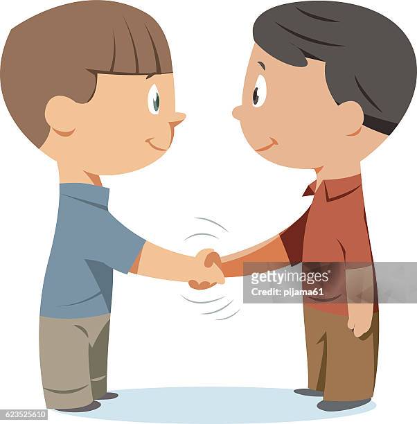 handshake kids - best friends kids stock illustrations