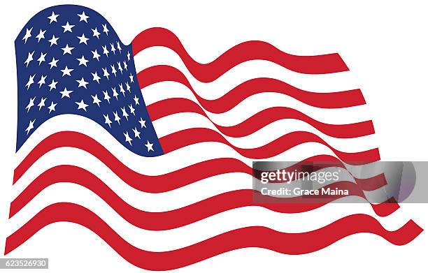 american flag in the wind illustration - vector - american flag stock illustrations