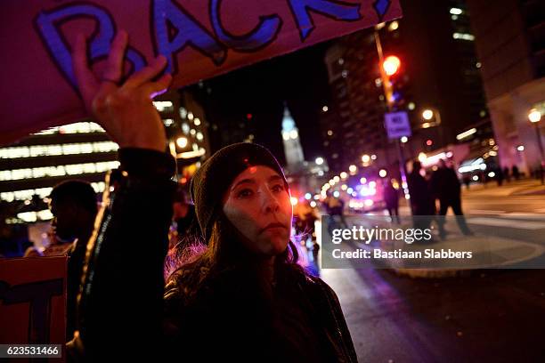 anti-trump protest following u.s. elections in philadelphia, pa - anti trump protest stock pictures, royalty-free photos & images