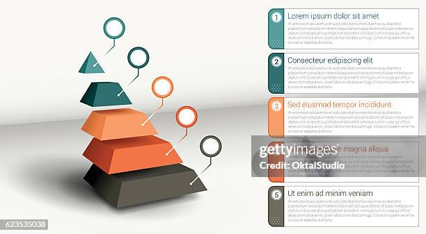 ilustraciones, imágenes clip art, dibujos animados e iconos de stock de elemento infográfico - pirámide segmentada - forma piramidal