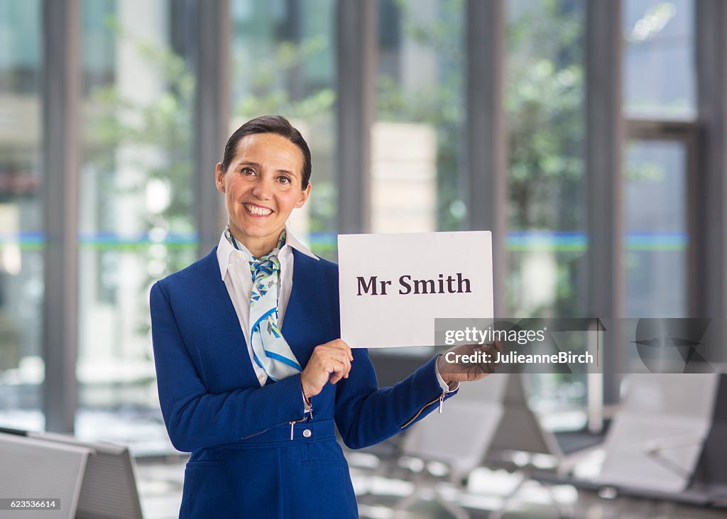 Airport stewardess to welcome Mr Smith