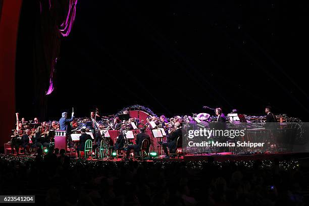 The orchestra performs during the "Christmas Spectacular Starring The Radio City Rockettes" Opening Night at Radio City Music Hall on November 15,...
