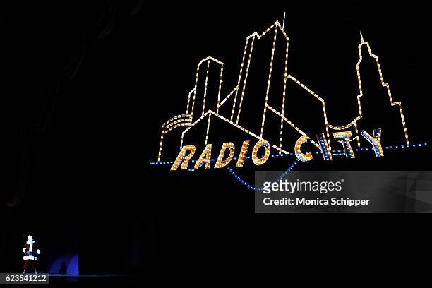 Santa appears on stage during the "Christmas Spectacular Starring The Radio City Rockettes" Opening Night at Radio City Music Hall on November 15,...