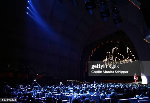 Santa appears on stage during the "Christmas Spectacular Starring The Radio City Rockettes" Opening Night at Radio City Music Hall on November 15,...