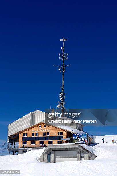 summit station of wengen-männlichen cable car - mannlichen stock pictures, royalty-free photos & images
