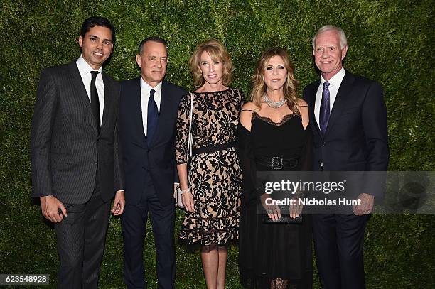 Rajendra Roy, Tom Hanks, Lorrie Sullenberger, Rita Wilson and Captain Chesley Sullenberger attend the MoMA Film Benefit presented by CHANEL, A...