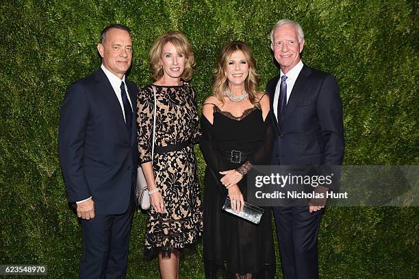 Tom Hanks, Lorrie Sullenberger, Rita Wilson and Captain Chesley Sullenberger attend the MoMA Film Benefit presented by CHANEL, A Tribute To Tom Hanks...