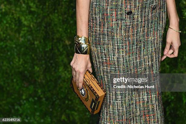 Lauren Santo Domingo, purse detail, attends the MoMA Film Benefit presented by CHANEL, A Tribute To Tom Hanks at MOMA on November 15, 2016 in New...