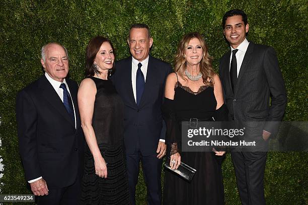 Henry R. Kravis, Marie Josee Kravis, Tom Hanks, Rita Wilson and Chief Curator of Film for MoMA Rajendra Roy attend the MoMA Film Benefit presented by...