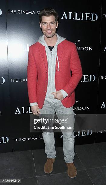 Model Cory Bond attends the special screening of "Allied" hosted by Paramount Pictures with The Cinema Society & Chandon at iPic Fulton Market on...