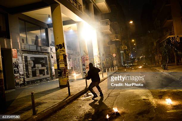 Protesters clash with police in Exarcheia district, central Athens after a demonstration against US president Obama visit in Greece on November 15,...