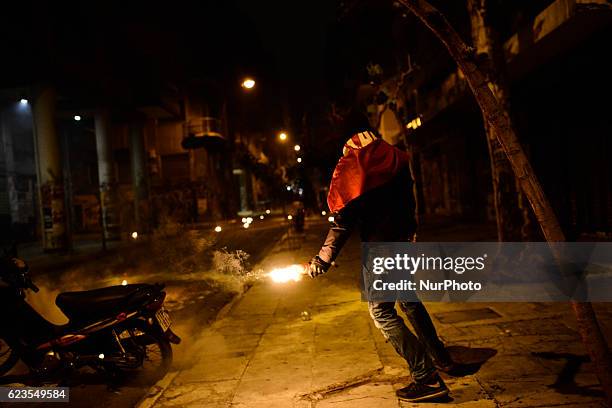 Protesters clash with police in Exarcheia district, central Athens after a demonstration against US president Obama visit in Greece on November 15,...