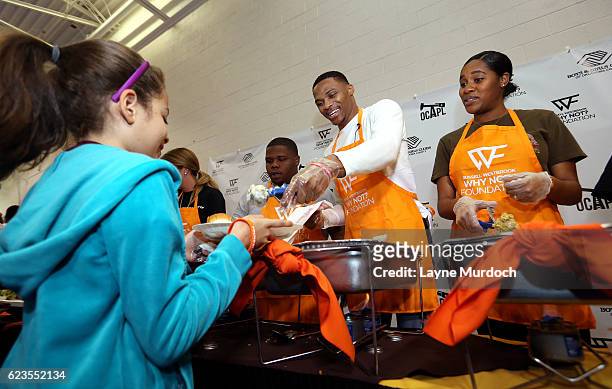 All-Star and Oklahoma City Thunder point guard, Russell Westbrook and hosts his 5th Annual Thanksgiving Dinner on November 15, 2016 at the Boys and...