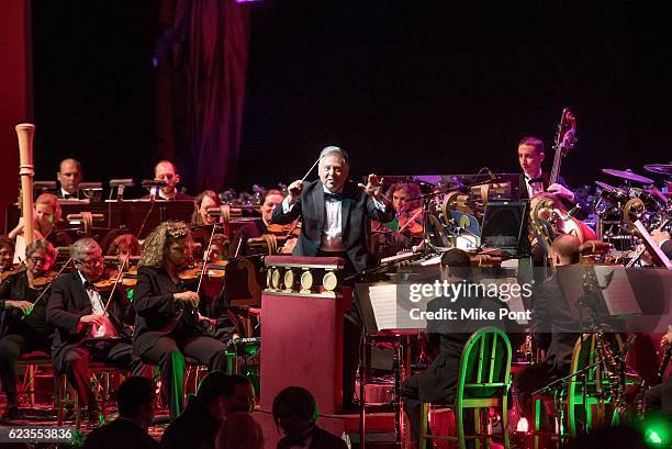 The orchestra performs during the 2016 Radio City Christmas Spectacular Opening Night at Radio City Music Hall on November 15, 2016 in New York City.