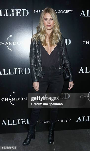 Model Caroline Lowe attends the special screening of "Allied" hosted by Paramount Pictures with The Cinema Society & Chandon at iPic Fulton Market on...