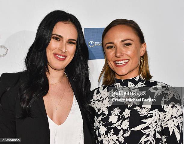Rumer Willis and Briana Evigan arrive at the Los Angeles Premiere of LOVE IS ALL YOU NEED? at ArcLight Hollywood on November 15, 2016 in Hollywood,...